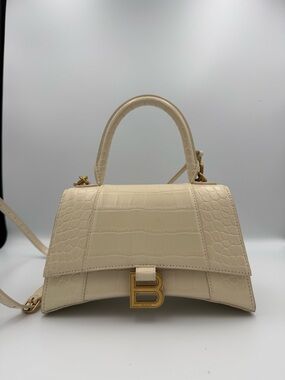 Balenciaga Hourglass S in Cream Croc-Embossed Leather